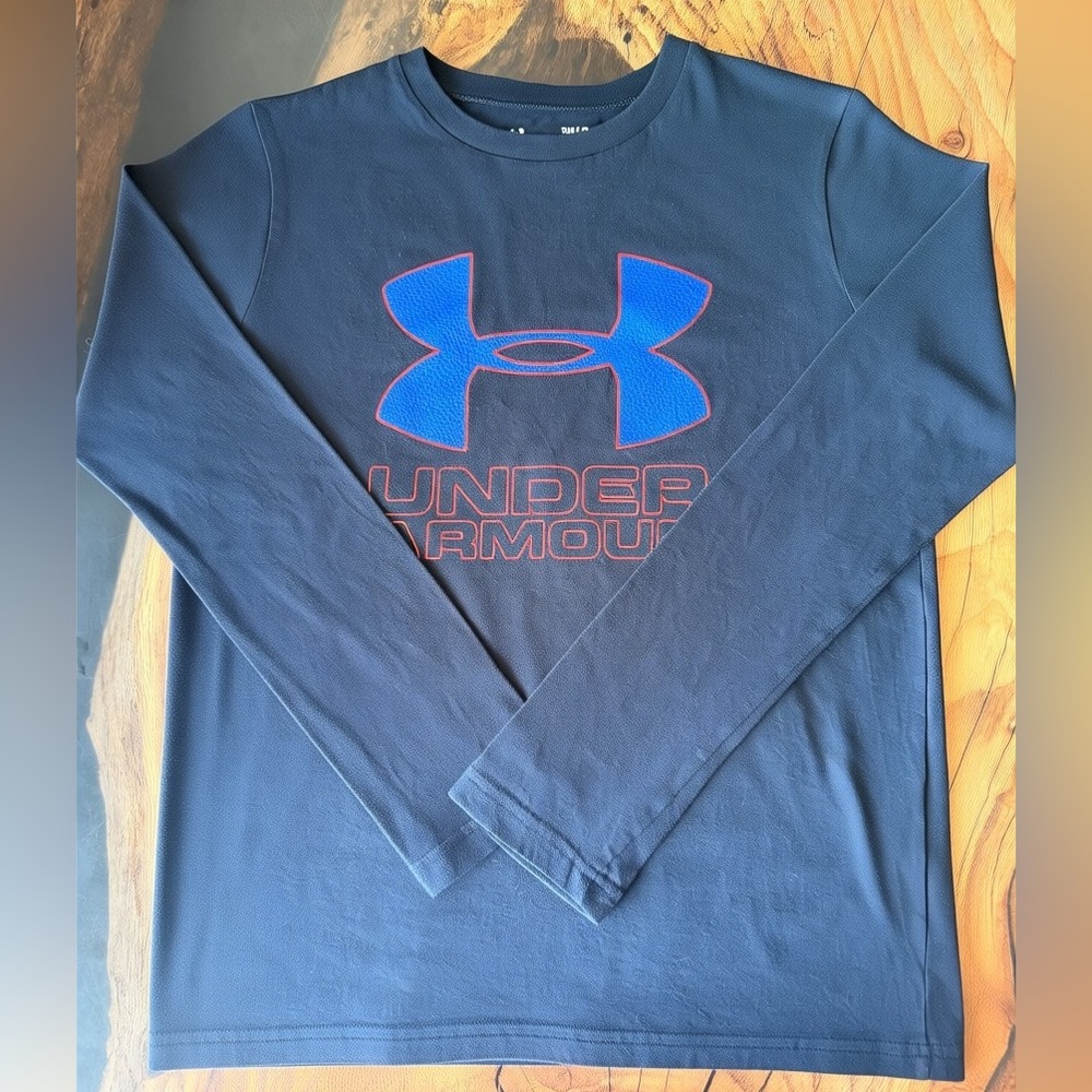 Under Armour Youth Large Long Sleeve Shirt HeatGear Black Athletic Boys